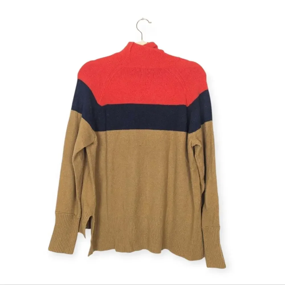J. Crew Orange Color Block Wool Blend Mock Neck Sweater Size M